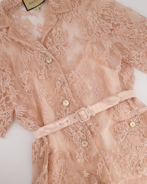 Gucci Pink Lace Mini Dress with Belt Detail Size IT 36 (UK 8)