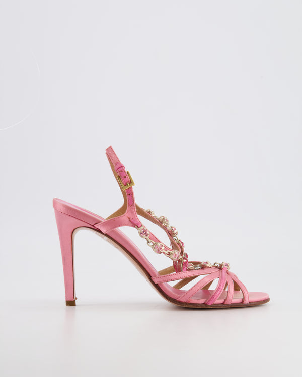 Valentino Pink Satin Crystal Embellished Sandal Heels Size EU 37