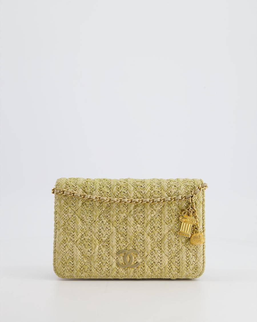 Chanel Raffia Wallet on Chain Bag in Gold Lambskin with Gold Hardware and Charm Detail