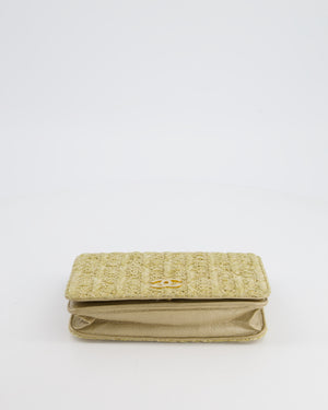 Chanel Raffia Wallet on Chain Bag in Gold Lambskin with Gold Hardware and Charm Detail