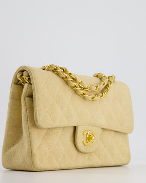 *HOT VINTAGE* Chanel Beige Small Fabric Classic Double Flap Bag with 24K Gold Hardware