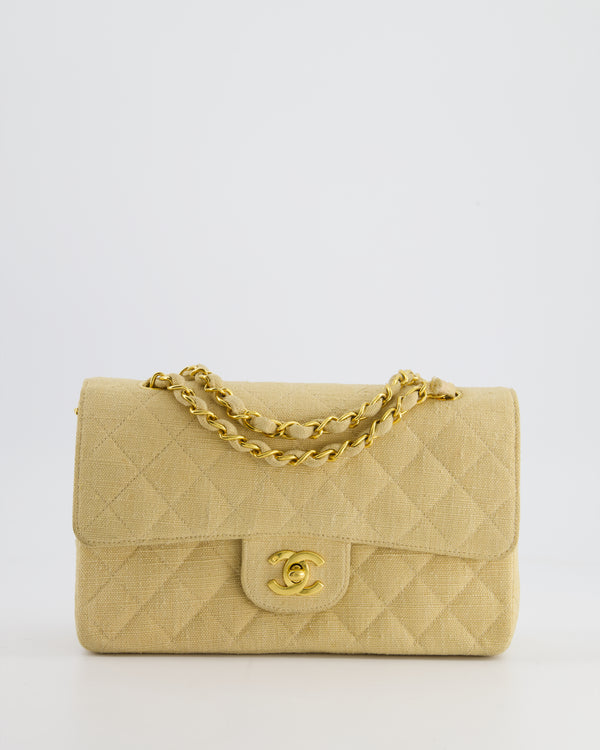 *HOT VINTAGE* Chanel Beige Small Fabric Classic Double Flap Bag with 24K Gold Hardware