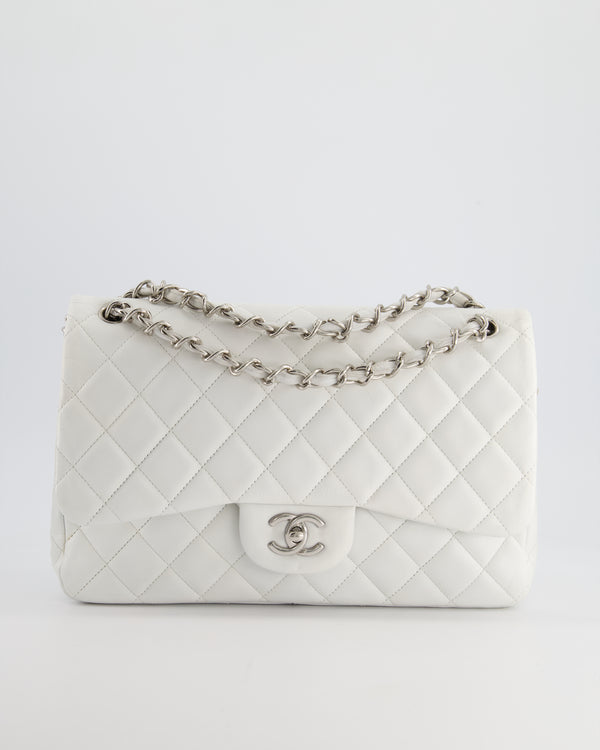 Chanel White Jumbo Classic Double Flap Bag in Lambskin Leather with Silver Hardware RRP £9,240