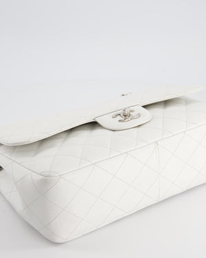 Chanel White Jumbo Classic Double Flap Bag in Caviar Leather with Silver Hardware RRP £9,240