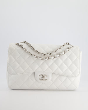 Chanel White Jumbo Classic Double Flap Bag in Caviar Leather with Silver Hardware RRP £9,240