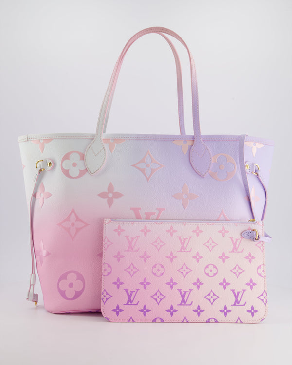 *COLLECTOR'S* Louis Vuitton Spring In The City Neverfull MM Bag in Blue and Pink Ombre Monogram Canvas with Gold Hardware