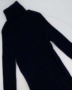 Chanel Navy Ribbed Cashmere Roll Neck Long Sleeve Jumper with CC Logo Detail FR 36 (UK 8)