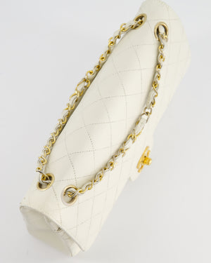 Chanel Vintage White Stitched Edge Classic Double Flap Bag with 24K Gold Hardware