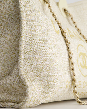 *HOT* Chanel Cream Tweed Large Deauville Tote Bag with Gold Fabric Detail & Champagne Gold Hardware