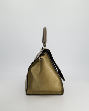 Celine Taupe Calfskin and Khaki Suede Large Trapeze Bag with Silver Hardware