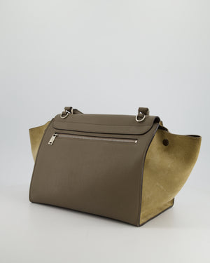 Celine Taupe Calfskin and Khaki Suede Large Trapeze Bag with Silver Hardware