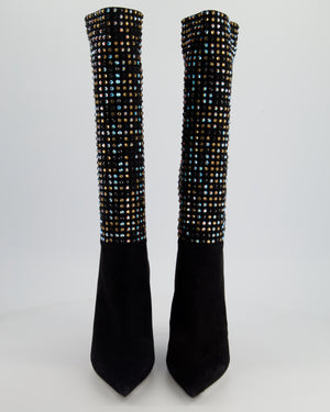 Rene Caovilla Black Suede and Multicolour Crystal Embellished Boots Size EU 40 RRP £1,450
