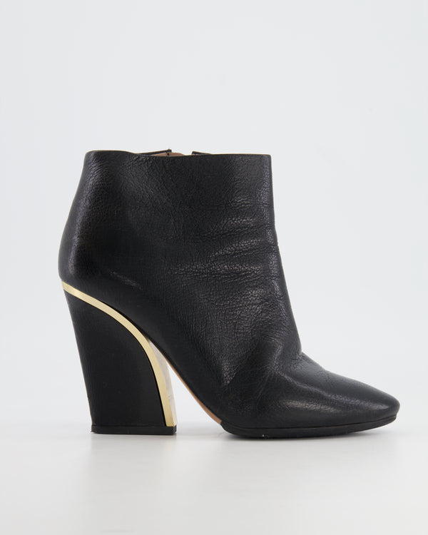Chloe Black Leather Gold-Detailed Heeled Boots Size EU 40