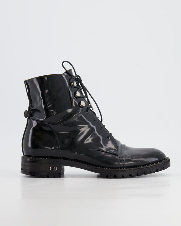 Christian Dior Black Patent Leather Combat Boots Size EU 39
