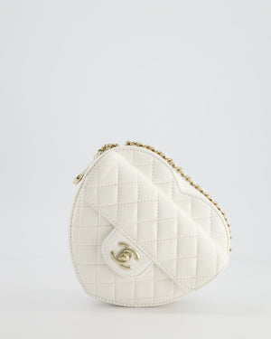Chanel White Medium Heart Bag in Lambskin Leather with Champagne Gold Hardware