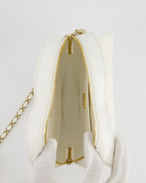 Chanel White Medium Heart Bag in Lambskin Leather with Champagne Gold Hardware