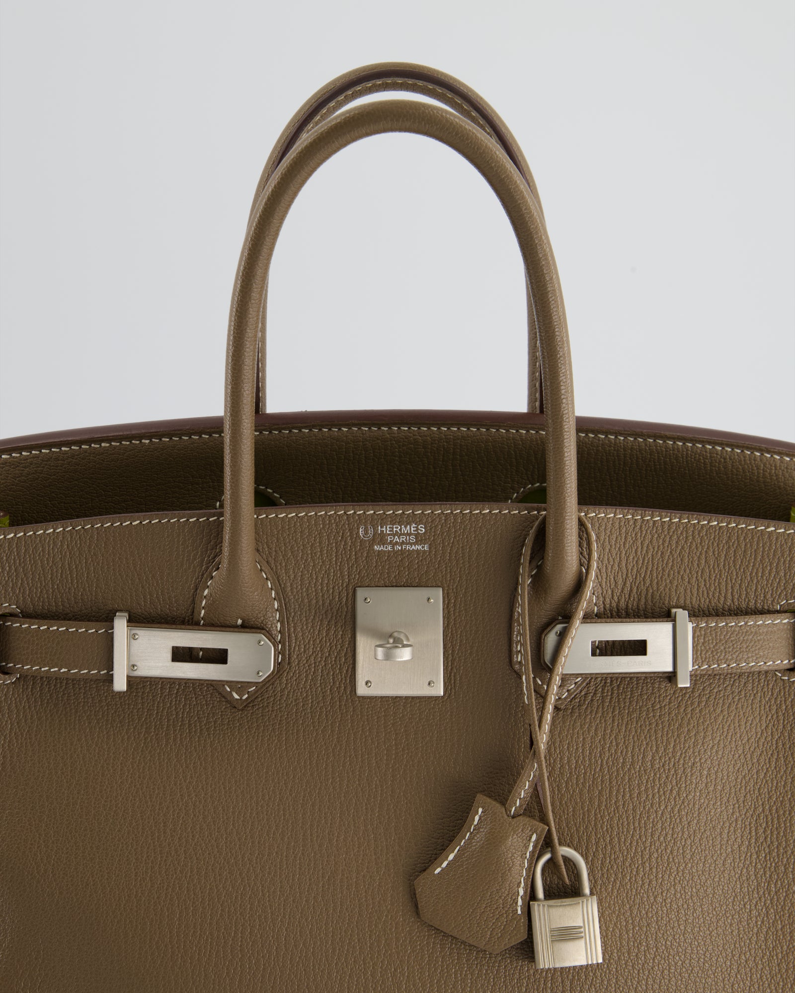 Hermès HSS Birkin 30 Retourne Bag in Etoupe & Vert Anis Chèvre