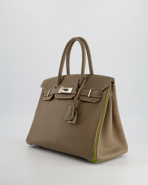 Hermès HSS Birkin Bag 30cm in Etoupe/ Vert Anis Chèvre and Brushed Palladium Hardware