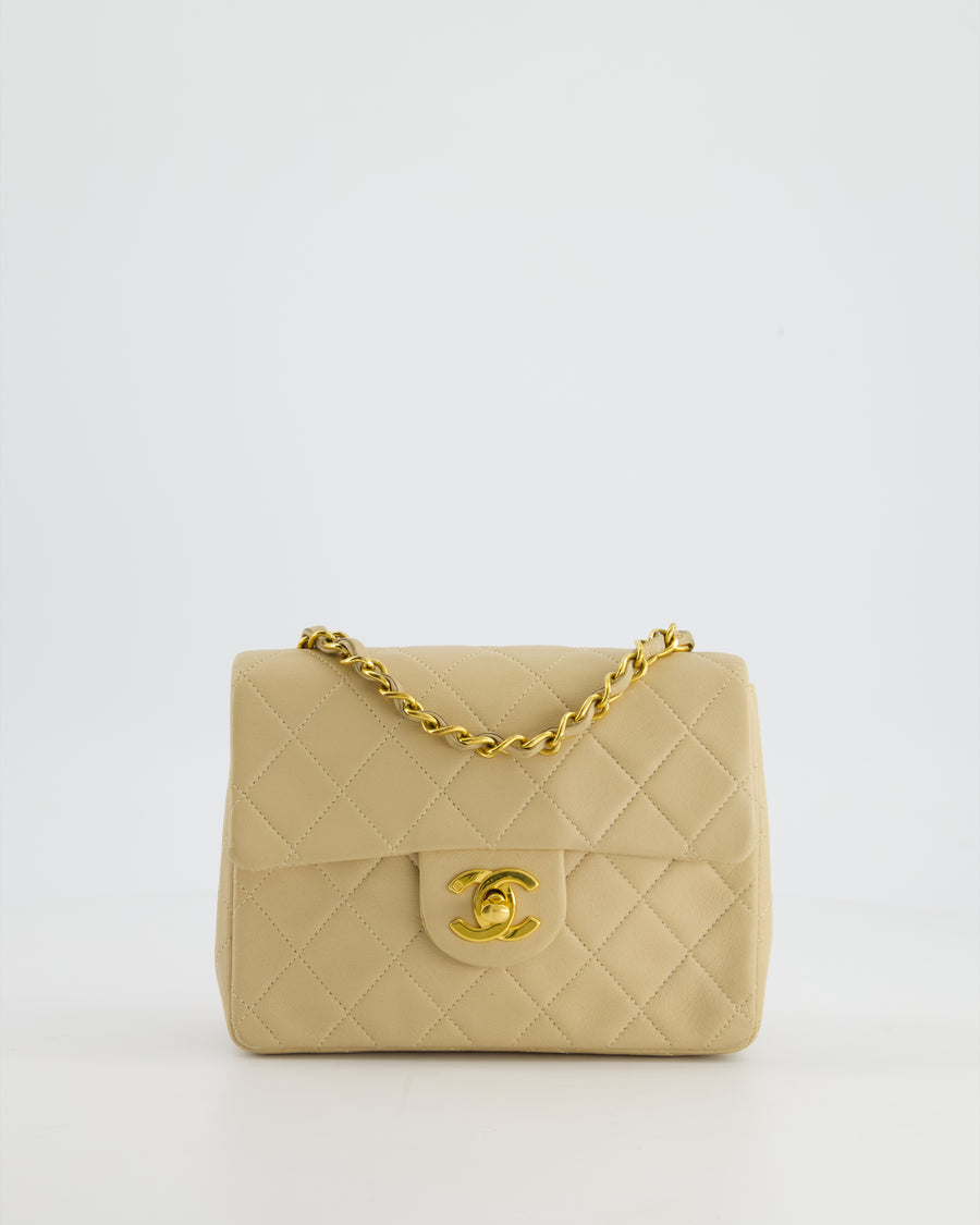 *HOT VINTAGE* Chanel Chai Vintage Mini Square Bag in Lambskin Leather with 24K Gold Hardware