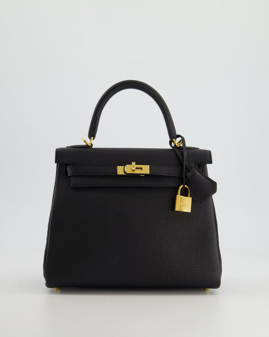 Hermès Kelly Bag 25cm Retourne in Black Togo Leather and Gold Hardware
