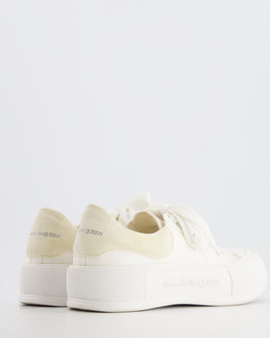 Alexander McQueen White Leather and Beige Suede Deck Plimsoll Trainers Size EU 37.5 RRP £430