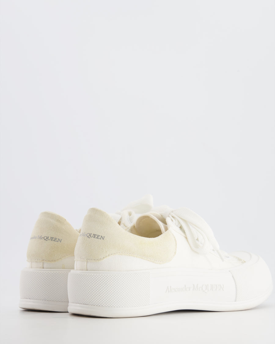 Alexander McQueen White Leather and Beige Suede Deck Plimsoll Trainers Size EU 37.5 RRP £430