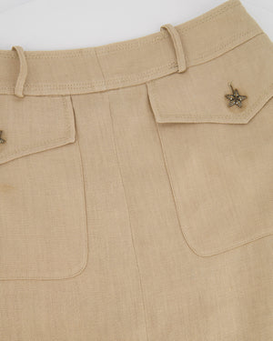 Valentino Beige Linen Midi Skirt with Star Details FR 34 (UK 6)