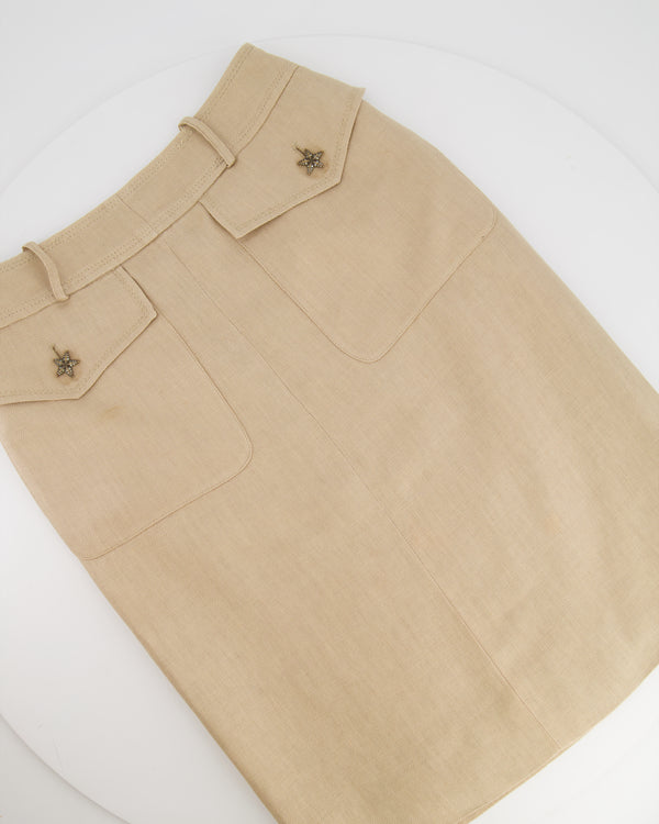 Valentino Beige Linen Midi Skirt with Star Details FR 34 (UK 6)