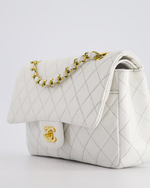 Chanel White Vintage Classic Double Flap Bag in Lambskin Leather with 24K Gold Hardware