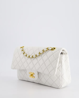 Chanel White Vintage Classic Double Flap Bag in Lambskin Leather with 24K Gold Hardware