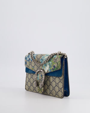 Gucci Brown and Blue Floral Canvas Mini Supreme Dionysus Crossbody Bag With Ruthenium Hardware