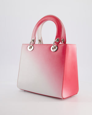 Christian Dior White and Pink Ombre Medium Lady Dior Bag in Lambskin Leather with Silver Hardware