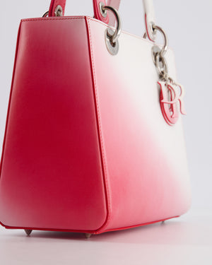 Christian Dior White and Pink Ombre Medium Lady Dior Bag in Lambskin Leather with Silver Hardware