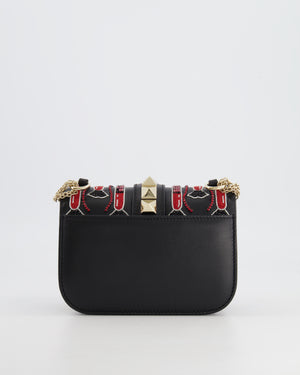 Valentino x Zandra Rhodes Black and Red Crystal Lock Shoulder Bag with Gold Hardware RRP £3,700