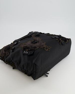 Prada Black Nylon Tote Bag with Gold Hardware, Velvet and Crystal Embroideries