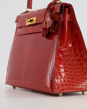 Hermès Kelly Bag 28cm in Sanguine Crocodile Niloticus Leather with Gold Hardware