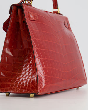 Hermès Kelly Bag 28cm in Sanguine Crocodile Niloticus Leather with Gold Hardware