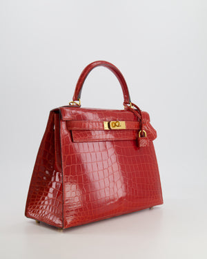 Hermès Kelly Bag 28cm in Sanguine Crocodile Niloticus Leather with Gold Hardware