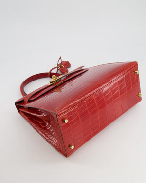 Hermès Kelly Bag 28cm in Sanguine Crocodile Niloticus Leather with Gold Hardware