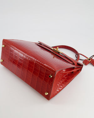 Hermès Kelly Bag 28cm in Sanguine Crocodile Niloticus Leather with Gold Hardware