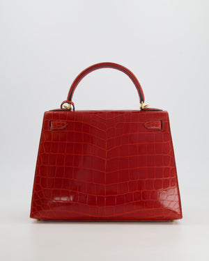 Hermès Kelly Bag 28cm in Sanguine Crocodile Niloticus Leather with Gold Hardware