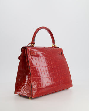 Hermès Kelly Bag 28cm in Sanguine Crocodile Niloticus Leather with Gold Hardware