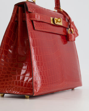 Hermès Kelly Bag 28cm in Sanguine Crocodile Niloticus Leather with Gold Hardware