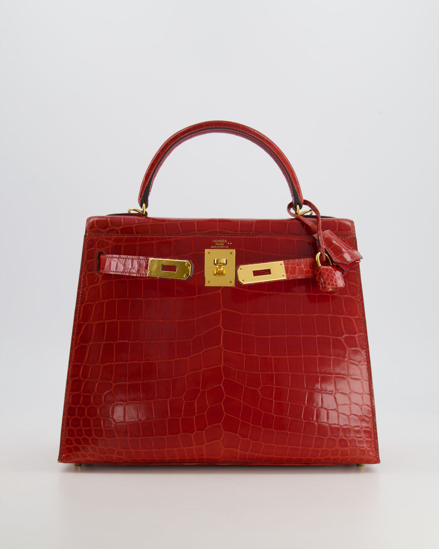 Hermès Kelly Bag 28cm in Sanguine Crocodile Niloticus Leather with Gold Hardware