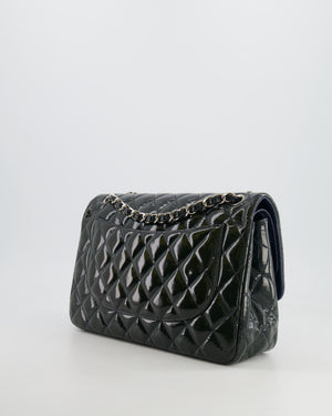 *FIRE PRICE* Chanel Dark Green Patent Classic Jumbo Double Flap Bag with Silver Hardware RRP £9,240