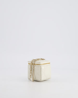 Christian Dior White Micro Cube Patent Leather Pouch with Champagne Gold and Pearl Chain Hardware