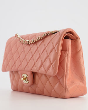 Chanel Peach Pink Lambskin Medium Classic Double Flap Bag with Champagne Gold Hardware RRP £8,530