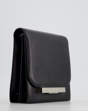 The Row Black Smooth Lambskin Leather Push Lock Flap Crossbody Bag with Silver Hardware
