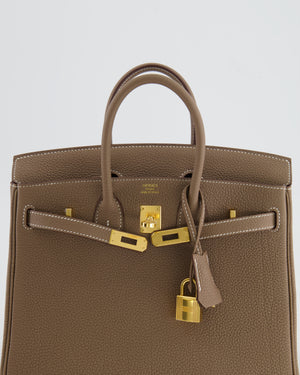 *RARE* Hermès Birkin 25cm Retourne Bag in Etoupe Togo Leather with Gold Hardware