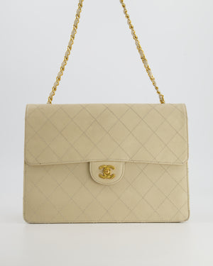 Chanel Vintage Beige Large Single Flap Bag in Caviar Leather with 24k Gold Hardware